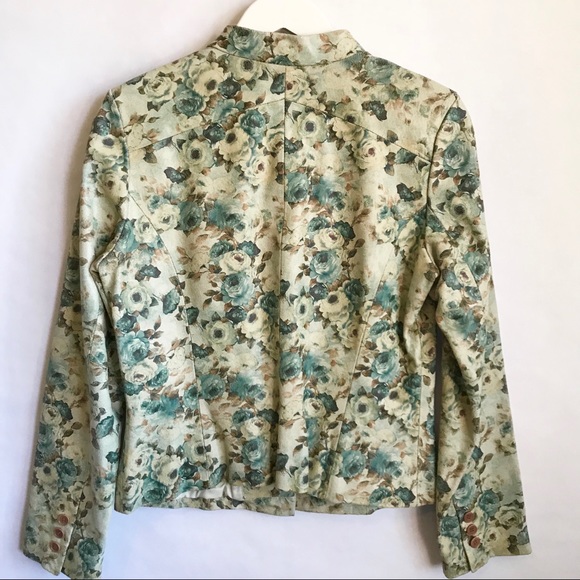 Leather Vintage Rose Print Moto Jacket - Picture 2 of 8